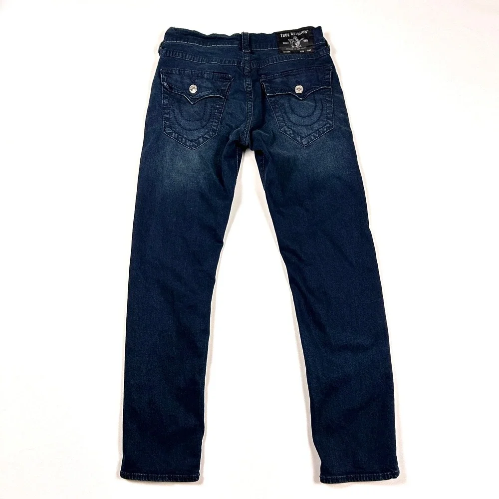 True Religion Geno Flap Big T Mens Relaxed Slim Cotton 30 Dark Wash Y2K Jeans